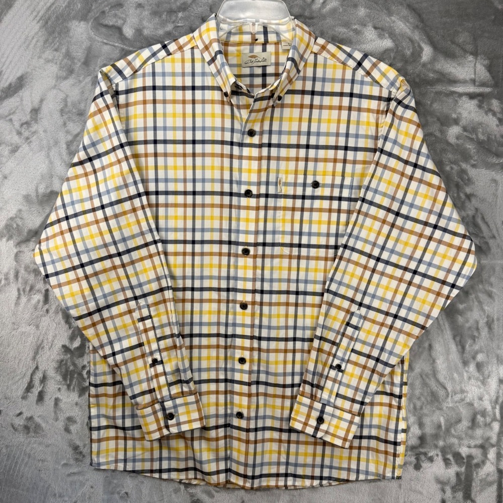 Bob Timberlake Mens Large Plaid‎ Button Down Shirt Yellow Blue 607BTF17-7235W